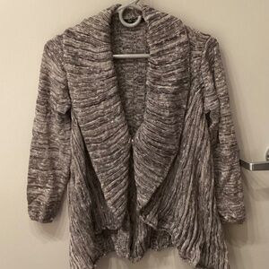 NIC + ZOE Womens Knit Cardigan Size Small Petite PS Gray Tan Marled Snap Closure